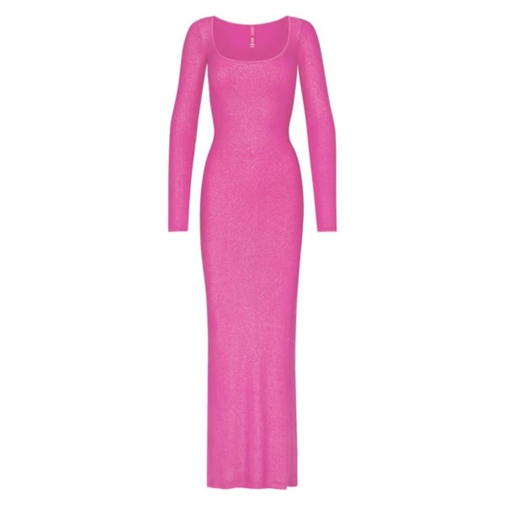 SKIMS Pink Shimmer Long Sleeve Dress
